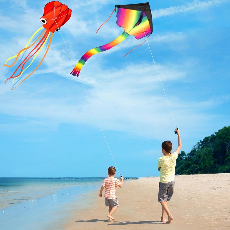 Crogift Store 3 Pack Large Kites, Large Butterfly Kite, Colorful Delta and Red Octopus for Girls Boys Ages 4-8, 8-12, Adults - Image 5